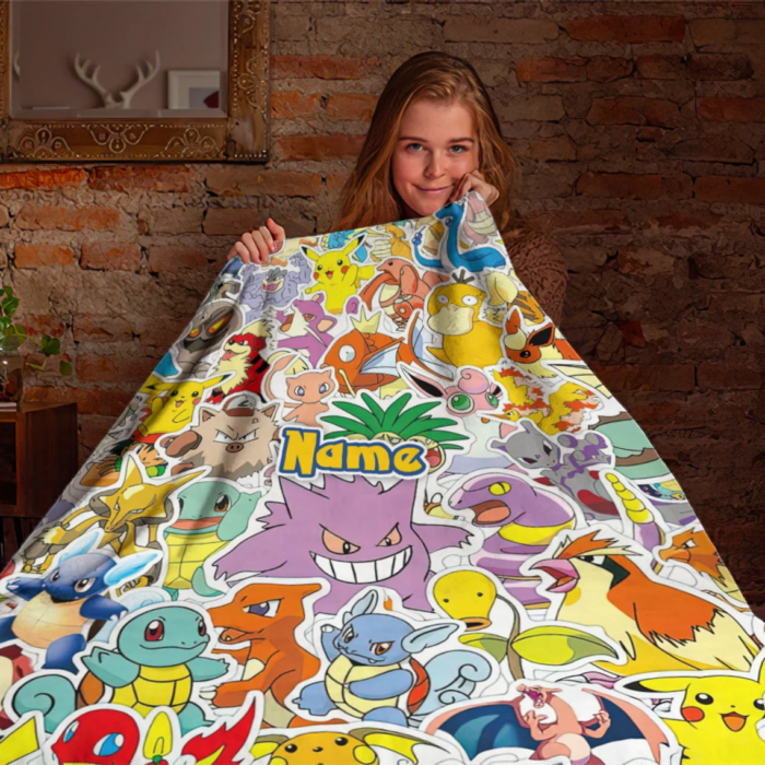 Personalized Name Pokemon Blanket, Anime Blanket, Pikachu Blanket, Custom Name Blanket, Baby Shower Blanket - Image 4