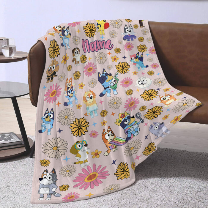 Personalized Bluey Blanket, Bluey Family Soft Blankets, Bluey and Bingo Birthday Blanket, Bluey Family Blanket for Kid - Image 2