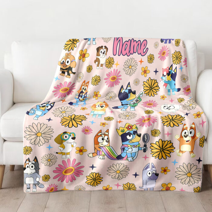 Personalized Bluey Blanket, Bluey Family Soft Blankets, Bluey and Bingo Birthday Blanket, Bluey Family Blanket for Kid - Image 3