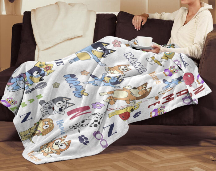 Personalized Bluey Blanket, Bluey Family Soft Blankets, Bluey and Bingo Birthday Blanket, Bluey Family Blanket for Kid - Image 2