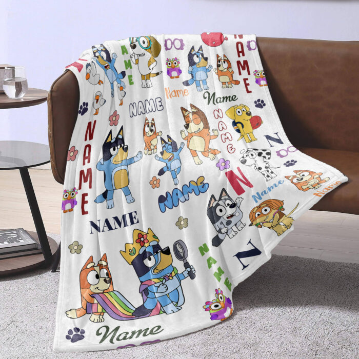 Personalized Bluey Blanket, Bluey Family Soft Blankets, Bluey and Bingo Birthday Blanket, Bluey Family Blanket for Kid - Image 3