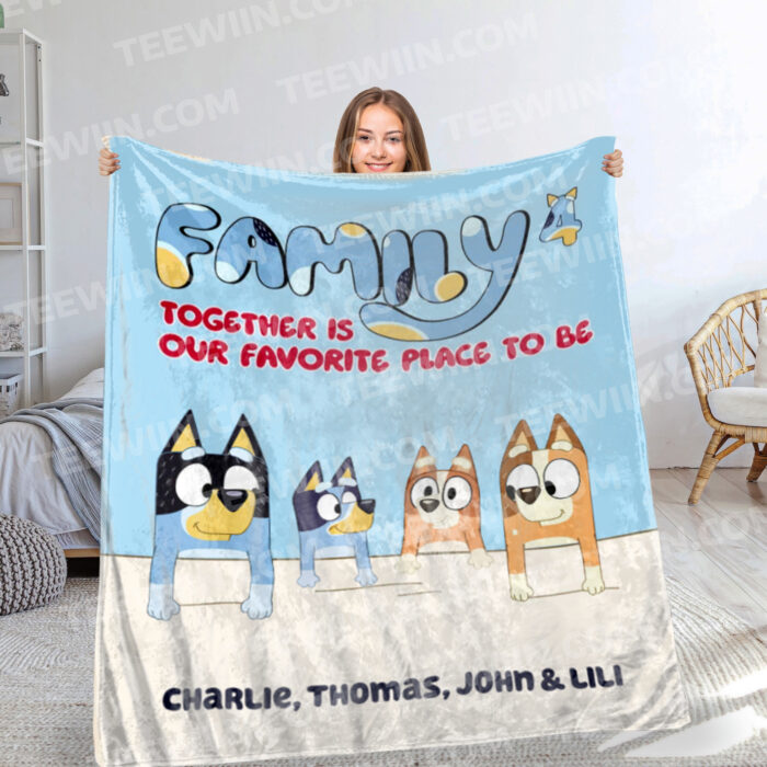 Family Together is Our Favorite Place To Be, Bluey Family Personalized Blanket, Gift for Family - Image 3