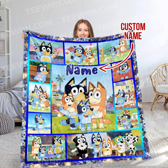 Personalized Bluey Blanket, Bluey Family Soft Blankets, Bluey and Bingo Birthday Blanket, Bluey Family Blanket for Kid - Image 5