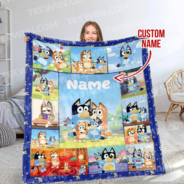 Personalized Bluey Blanket, Bluey Family Soft Blankets, Bluey and Bingo Birthday Blanket, Bluey Family Blanket for Kid - Image 4