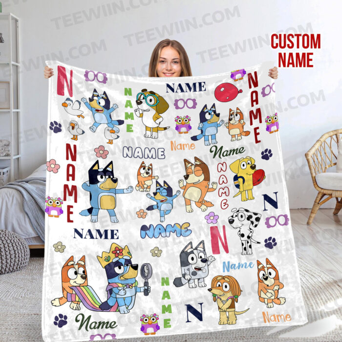 Personalized Bluey Blanket, Bluey Family Soft Blankets, Bluey and Bingo Birthday Blanket, Bluey Family Blanket for Kid - Image 6