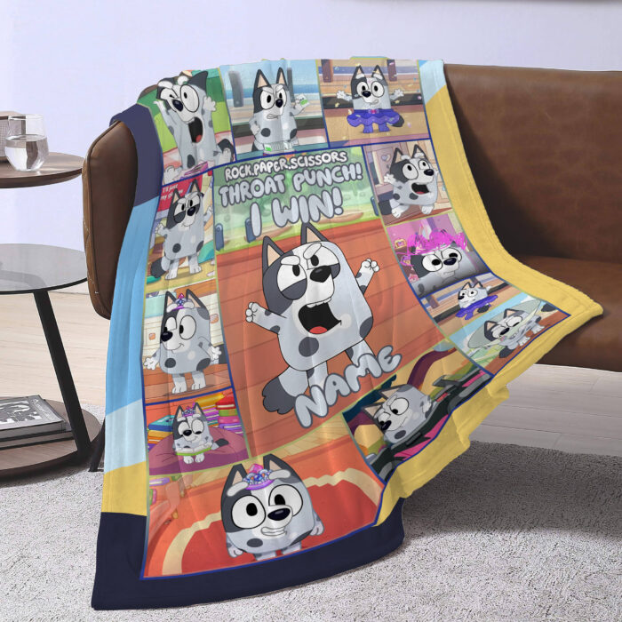 Personalized Rock Paper Scissors Throat Punch! I Win! | Essential Blanket, Bluey Family Soft Blankets, Bluey and Bingo Birthday Blanket, Bluey Family Blanket for Kid - Image 2