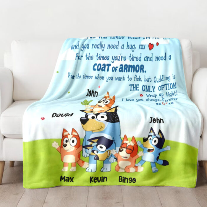 Personalized Bluey Daddy’s Blanket, Bluey Family Soft Blankets, Bluey and Bingo Birthday Blanket, Bluey Family Blanket for Kid - Image 3