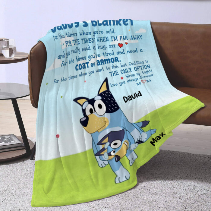 Personalized Bluey Daddy’s Blanket, Bluey Family Soft Blankets, Bluey and Bingo Birthday Blanket, Bluey Family Blanket for Kid - Image 5