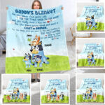 Personalized Bluey Daddy’s Blanket, Bluey Family Soft Blankets, Bluey and Bingo Birthday Blanket, Bluey Family Blanket for Kid