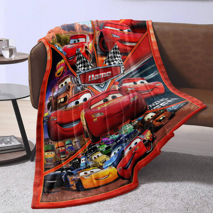 Lightning McQueen Blanket, Customized Name Disney Cars Blanket, Custom Name Blanket, Car Fleece Mink Sherpa Blanket, Magic Kingdom - Image 3