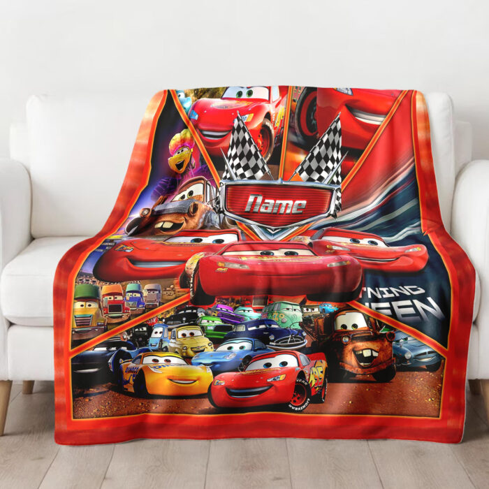 Lightning McQueen Blanket, Customized Name Disney Cars Blanket, Custom Name Blanket, Car Fleece Mink Sherpa Blanket, Magic Kingdom - Image 4