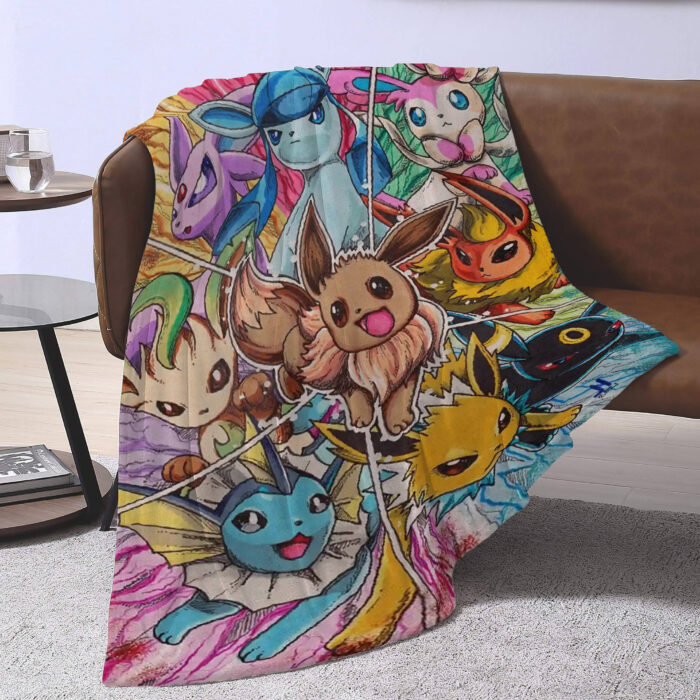 Personalized Pokemon Eevee Woven Throw Blanket, Pokemon Blanket, Custom Name Anime Blanket - Image 2