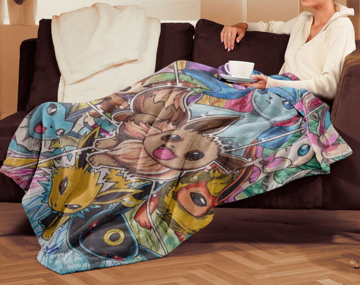 Personalized Pokemon Eevee Woven Throw Blanket, Pokemon Blanket, Custom Name Anime Blanket - Image 3