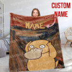 Personalized Psyduck Hand Woven Cozy Blanket Pokemon Tapestry, Pokemon Blanket, Custom Name Anime Blanket