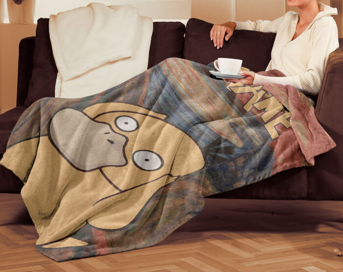 Personalized Psyduck Hand Woven Cozy Blanket Pokemon Tapestry, Pokemon Blanket, Custom Name Anime Blanket - Image 2