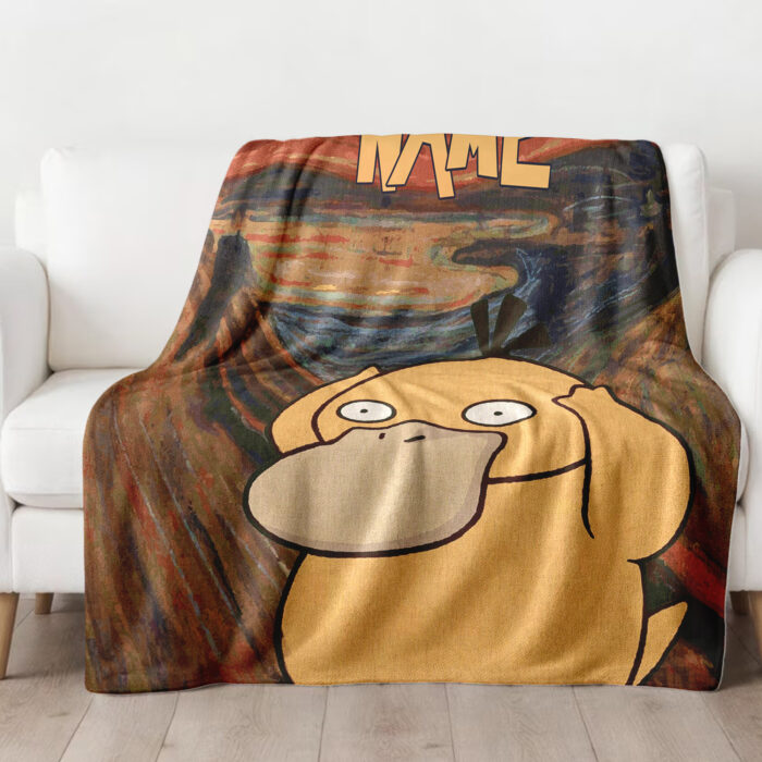Personalized Psyduck Hand Woven Cozy Blanket Pokemon Tapestry, Pokemon Blanket, Custom Name Anime Blanket - Image 3