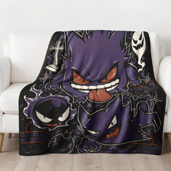 Personalized Anime Hand Woven Blanket Ghost Pokemon, Pokemon Blanket, Custom Name Anime Blanket - Image 3