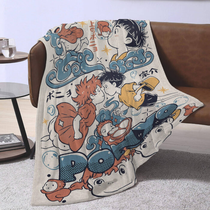 Personalized Anime Hand Woven Blanket Manga Tapestry, Ponyo On The Cliff By The Sea Blanket, Custom Name Ghibli Blanket - Image 3