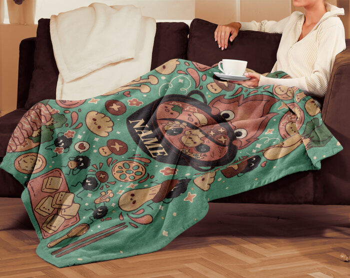 Personalized Anime Hand Woven Blanket Manga Tapestry, Fanart Hotpot Kawaii Blanket, Custom Name Ghibli Blanket - Image 2