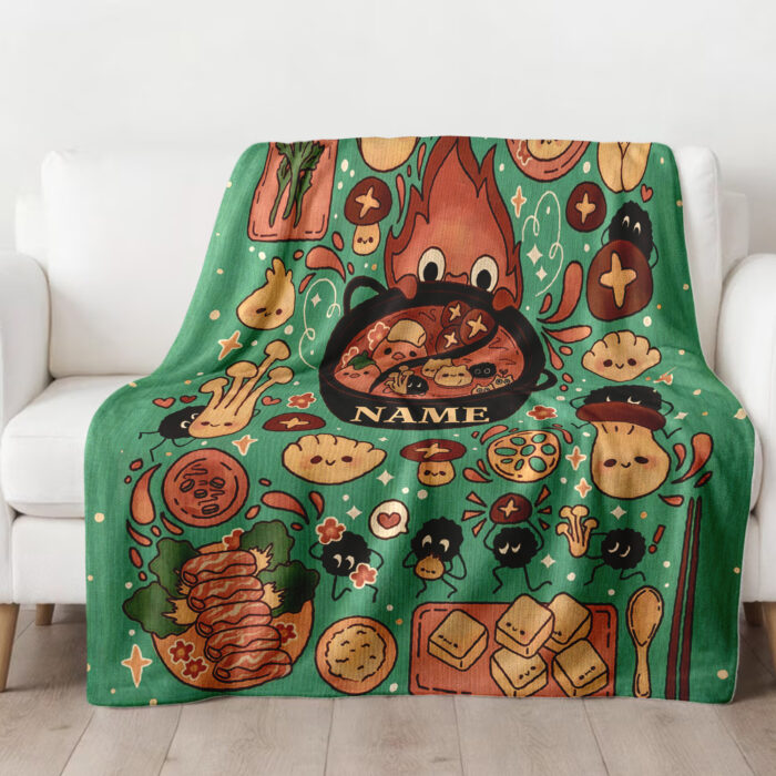 Personalized Anime Hand Woven Blanket Manga Tapestry, Fanart Hotpot Kawaii Blanket, Custom Name Ghibli Blanket - Image 3