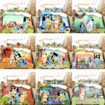 Bluey Quilt Bedding Set 3D, Bluey Family Duvet Cover Fold Hem Bedding Set Pillowcase Quilt Single