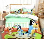 Bluey Quilt Bedding Set 3D, Bluey Family Duvet Cover Fold Hem Bedding Set Pillowcase Quilt Single - Image 9