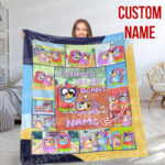 Personalized Bluey Family Baby Blanket, Bluey Family Soft Blankets, Bluey and Bingo Birthday Blanket, Bluey Family Blanket for Kid