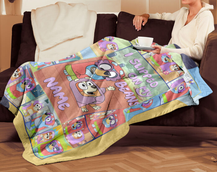 Personalized Bluey Family Baby Blanket, Bluey Family Soft Blankets, Bluey and Bingo Birthday Blanket, Bluey Family Blanket for Kid - Image 2