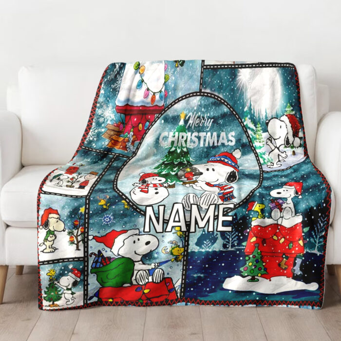 Personalized Snoopy The Peanuts, Custom Name Snoopy Christmas Blanket, Baby Shower Blanket - Image 2