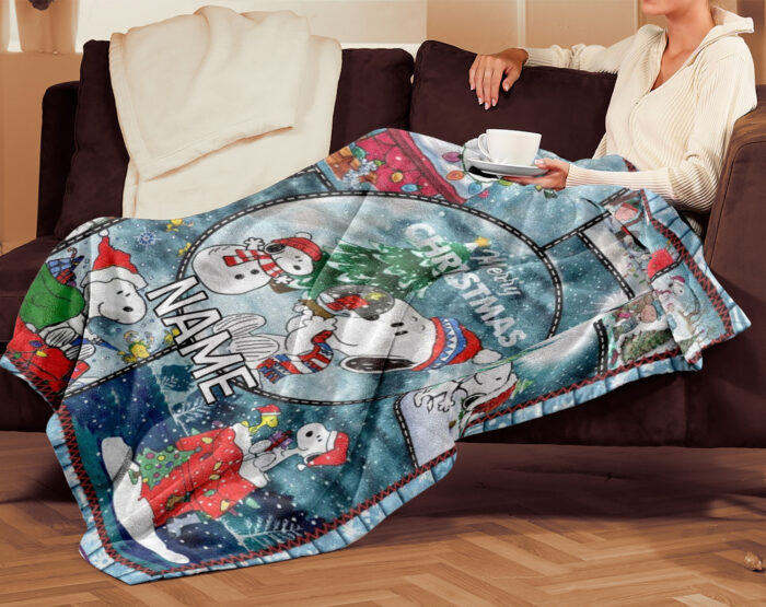 Personalized Snoopy The Peanuts, Custom Name Snoopy Christmas Blanket, Baby Shower Blanket - Image 3