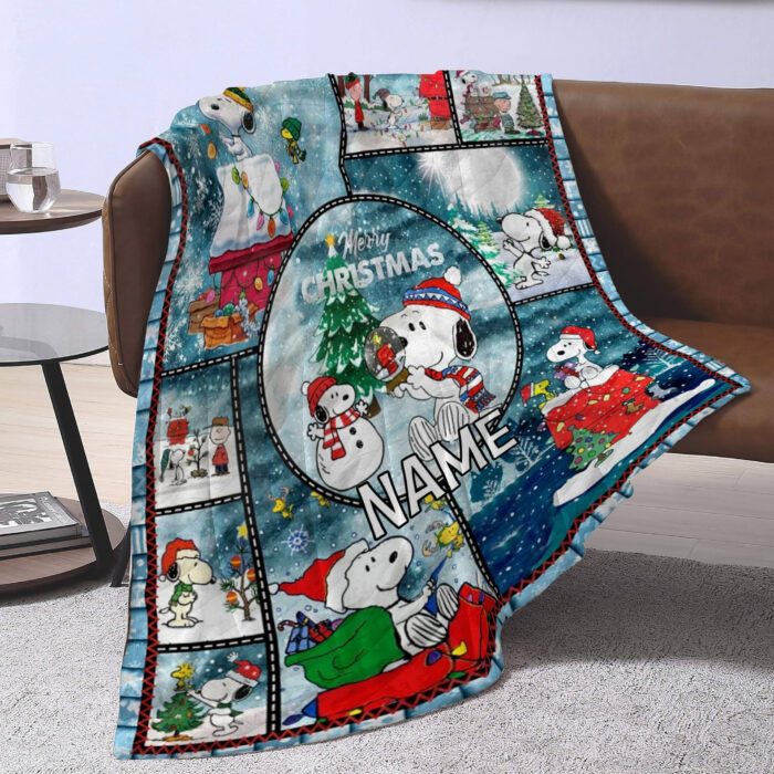 Personalized Snoopy The Peanuts, Custom Name Snoopy Christmas Blanket, Baby Shower Blanket - Image 4