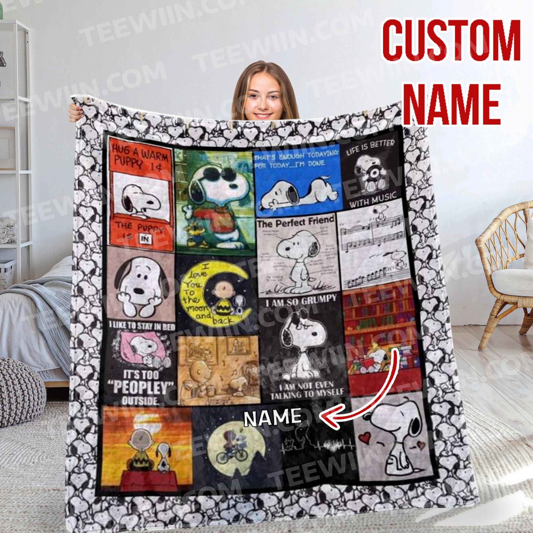 1721272545933.jpg Personalized Snoopy The Peanuts, Custom Name Snoopy Blanket, Baby Shower Blanket - Image 1