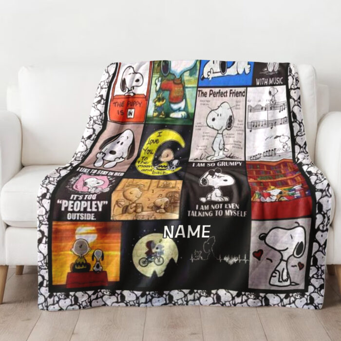 Personalized Snoopy The Peanuts, Custom Name Snoopy Blanket, Baby Shower Blanket - Image 3