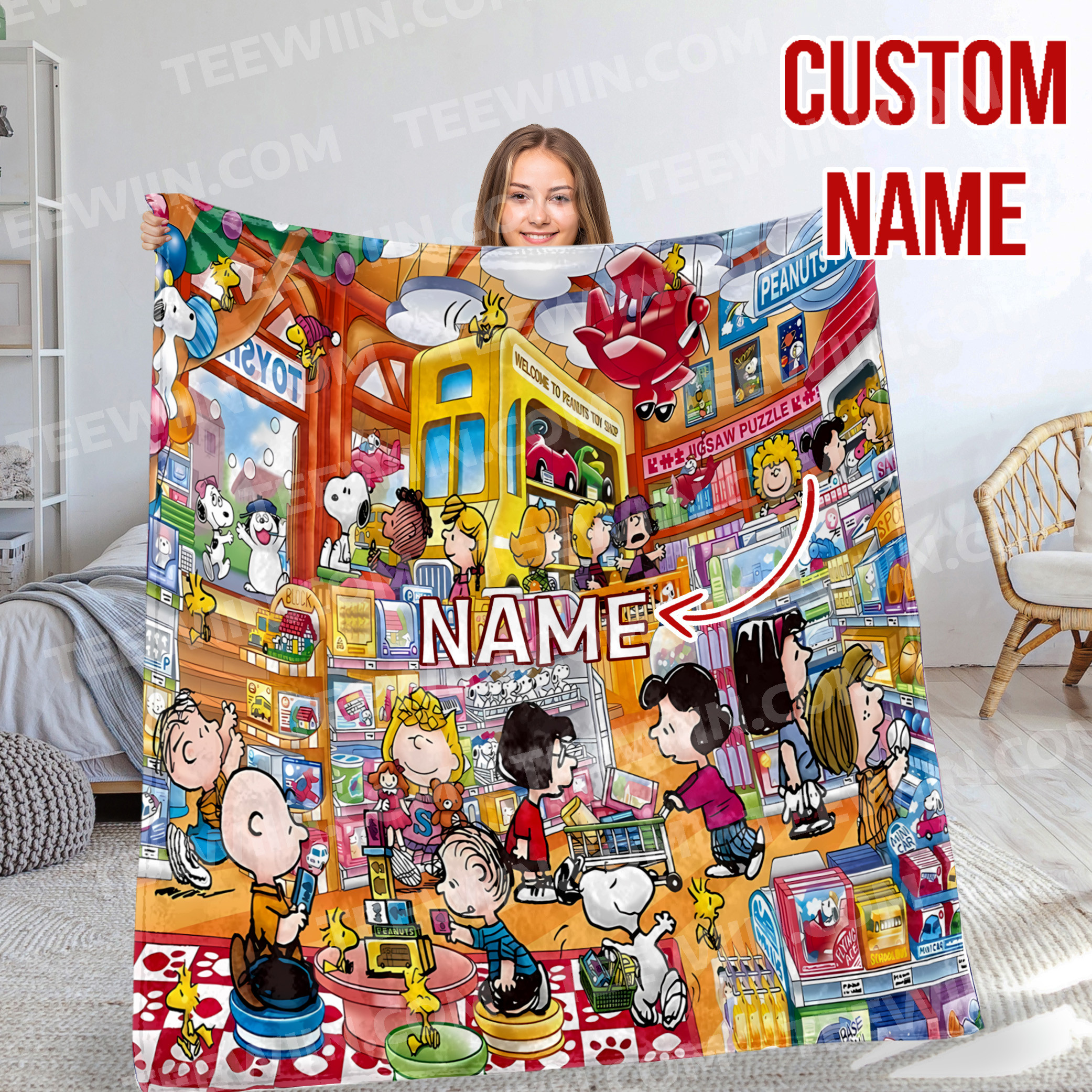 1721272608489.jpg Personalized Snoopy The Peanuts, Custom Name Snoopy Blanket, Baby Shower Blanket - Image 1