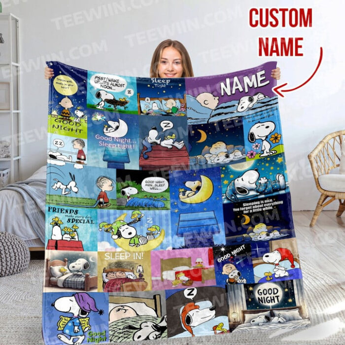 Personalized Snoopy The Peanuts, Custom Name Snoopy Blanket, Baby Shower Blanket - Image 4