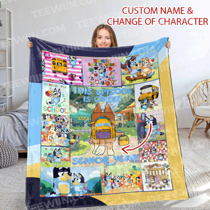 Personalized Bluey Blanket, Bluey Family Soft Blankets, Back to School Bluey and Bingo Birthday Blanket for Kid - Image 2