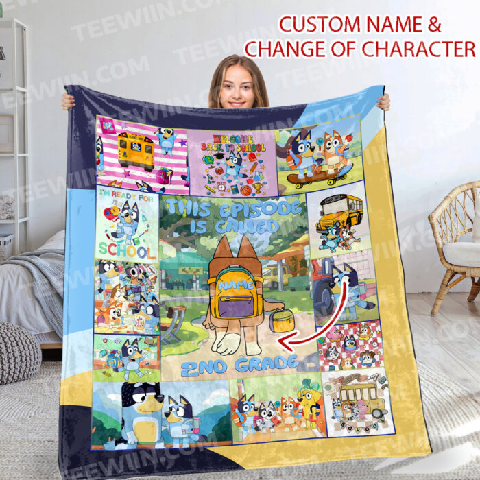 Personalized Bluey Blanket, Bluey Family Soft Blankets, Back to School Bluey and Bingo Birthday Blanket for Kid - Image 8