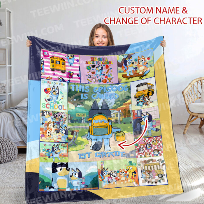 Personalized Bluey Blanket, Bluey Family Soft Blankets, Back to School Bluey and Bingo Birthday Blanket for Kid - Image 9