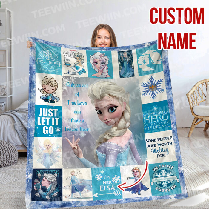 Personalized Family Frozen Elsa Queen Fleece Blanket Elsa Soft Blankets, Custom name Blanket for Kid - Image 4