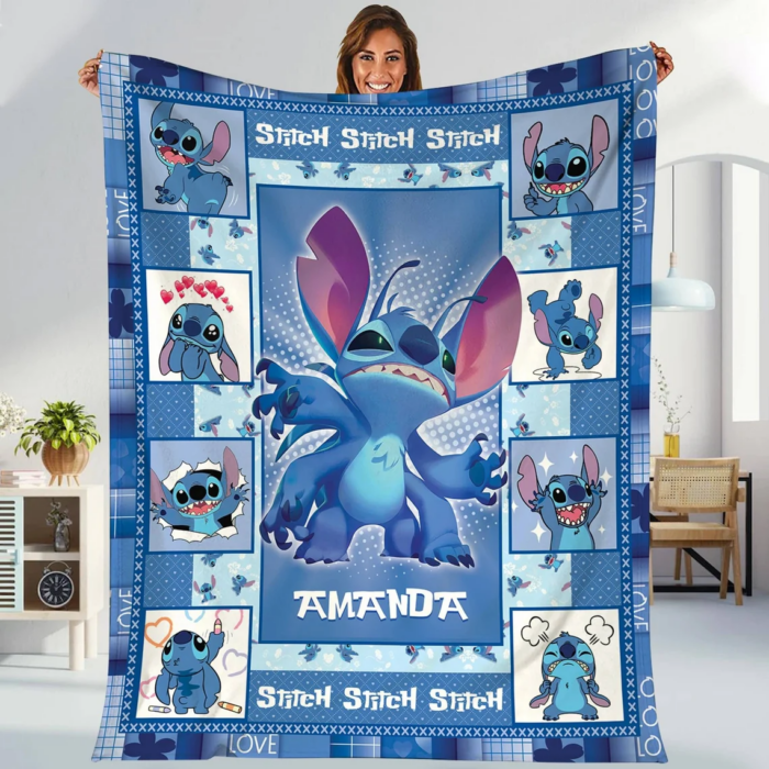 Personalized Name Cute Lilo & Stitch Blanket, Disney Stitch Blanket, Funny Stitch Blanket, Stitch Lovers, Christmas Gift, Gift For Kid - Image 2