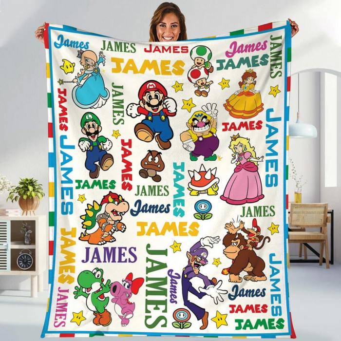 Personalized Super Mario Blanket, Mario Game Fleece Blanket, Mario Birthday Gift, Mario Kids Baby Blanket Mario Luigi Princess Peach Blanket - Image 9