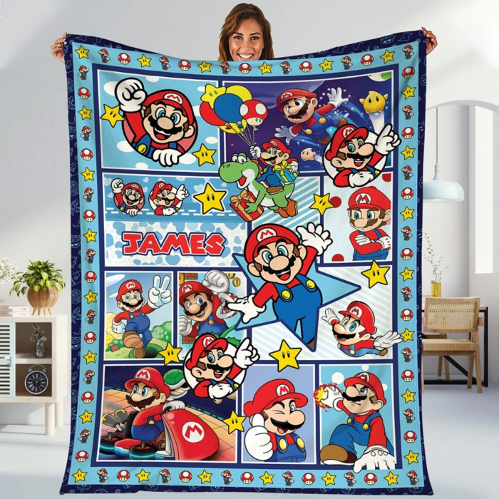 Personalized Super Mario Blanket, Mario Game Fleece Blanket, Mario Birthday Gift, Mario Kids Baby Blanket Mario Luigi Princess Peach Blanket - Image 7