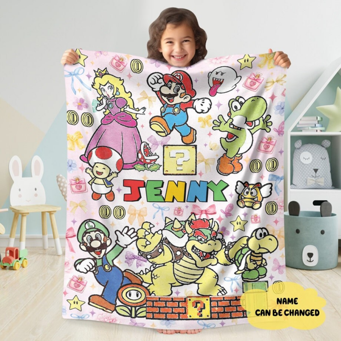 Personalized Super Mario Blanket, Mario Game Fleece Blanket, Mario Birthday Gift, Mario Kids Baby Blanket Mario Luigi Princess Peach Blanket - Image 8