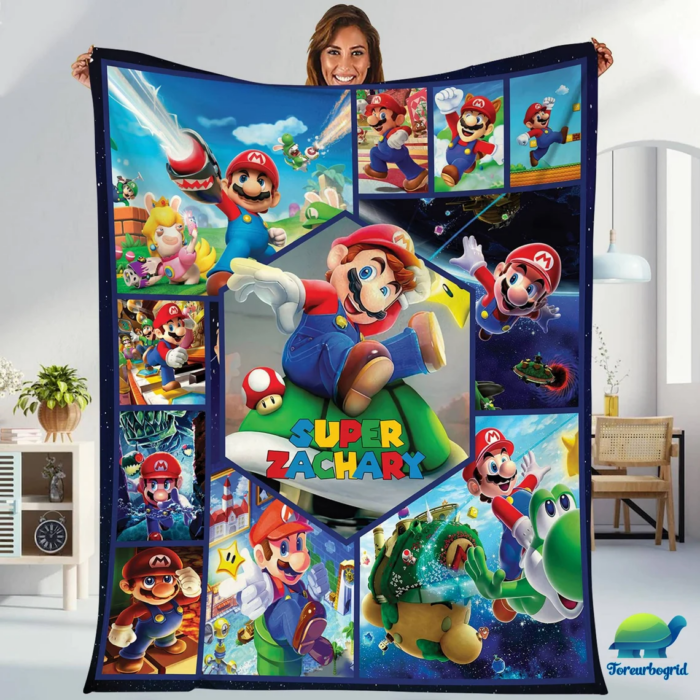 Personalized Super Mario Blanket, Mario Game Fleece Blanket, Mario Birthday Gift, Mario Kids Baby Blanket Mario Luigi Princess Peach Blanket - Image 3