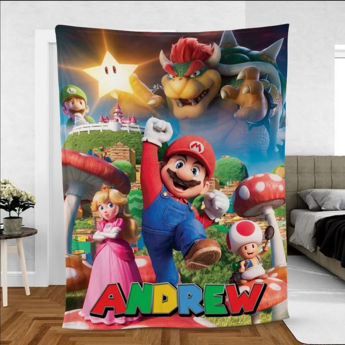 Personalized Super Mario Blanket, Mario Game Fleece Blanket, Mario Birthday Gift, Mario Kids Baby Blanket Mario Luigi Princess Peach Blanket - Image 2
