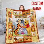 Personalized Family Winnie The Pooh Blanket, Custom Name Disney Blanket, Baby Shower Blanket
