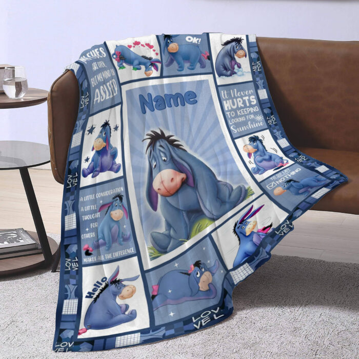 Personalized Family Winnie The Pooh Blanket, Custom Name Eeyore Blanket, Baby Shower Blanket - Image 2