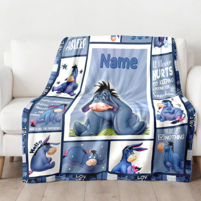 Personalized Family Winnie The Pooh Blanket, Custom Name Eeyore Blanket, Baby Shower Blanket - Image 3