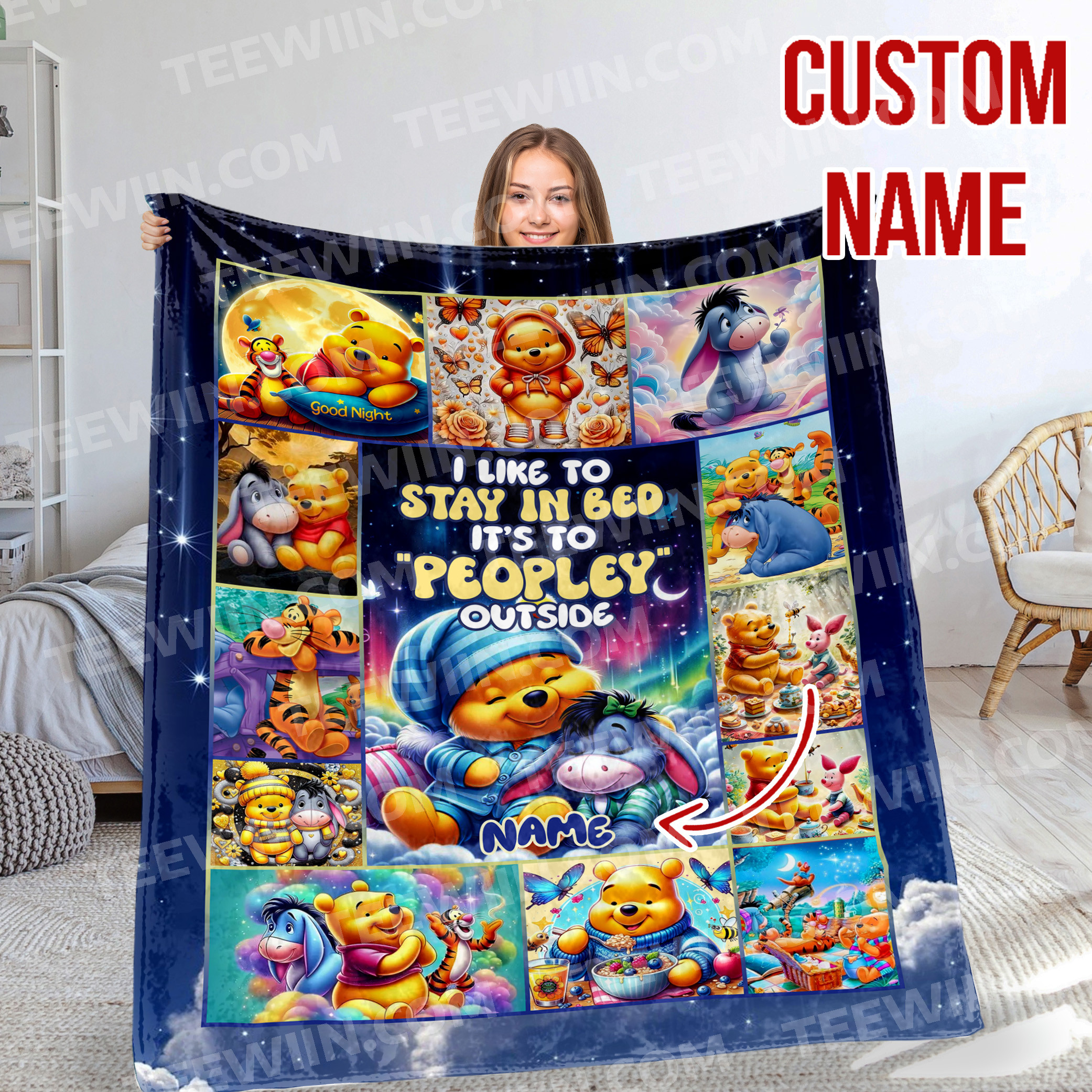 1721631648291.jpg Personalized Family Winnie The Pooh Blanket, Custom Name Disney Blanket, Baby Shower Blanket - Image 1