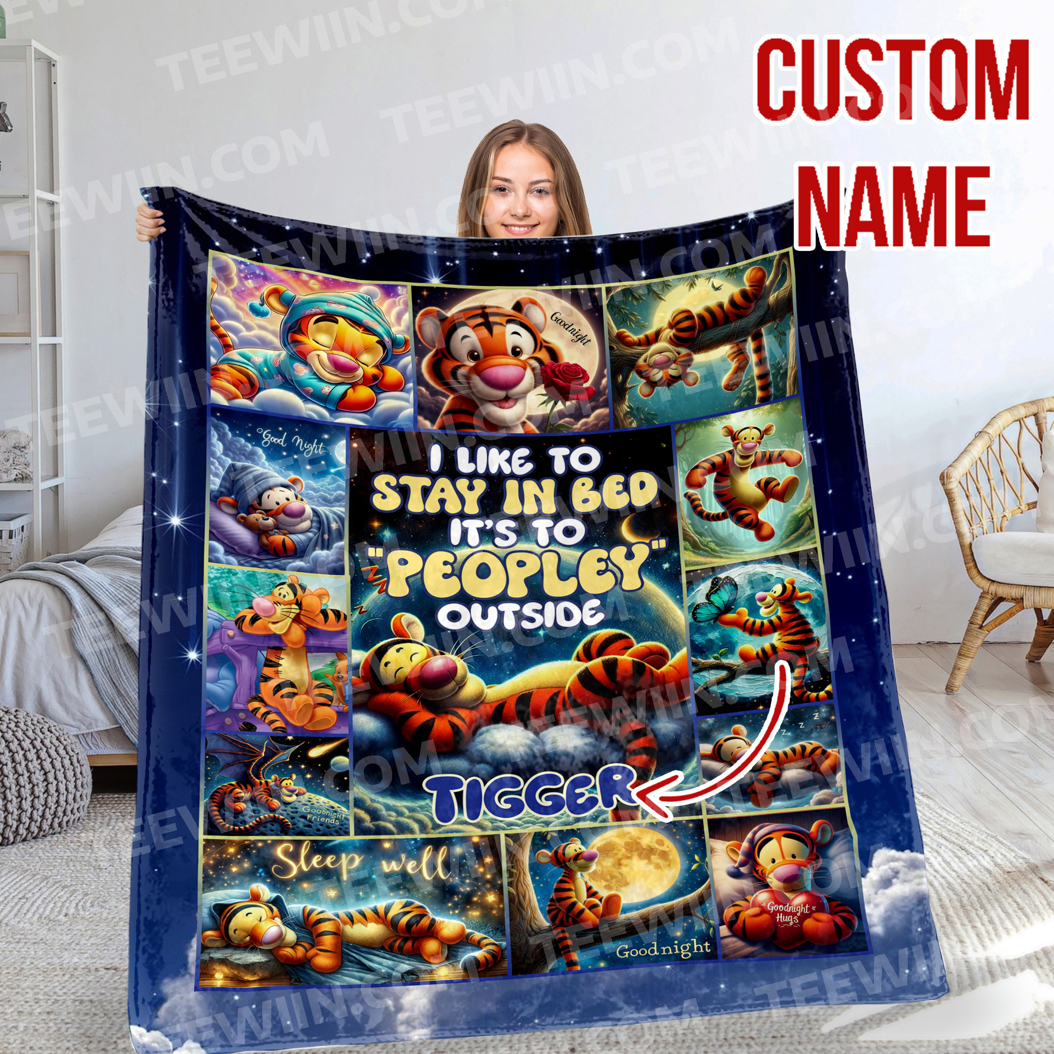 1721631699696.jpg Personalized Family Winnie The Pooh Blanket, Custom Name Tigger Disney Blanket, Baby Shower Blanket - Image 1
